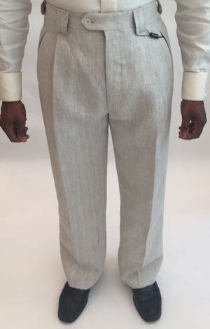 Natural and White Herringbone Linen Pant