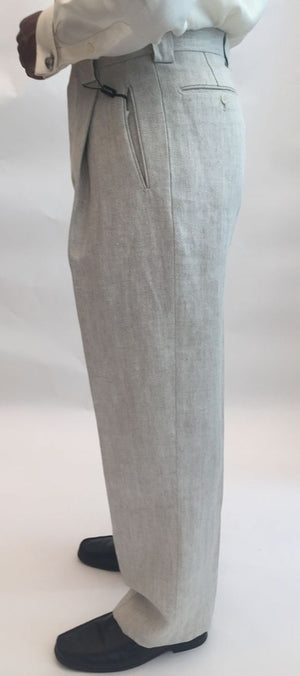 Natural and White Herringbone Linen Pant